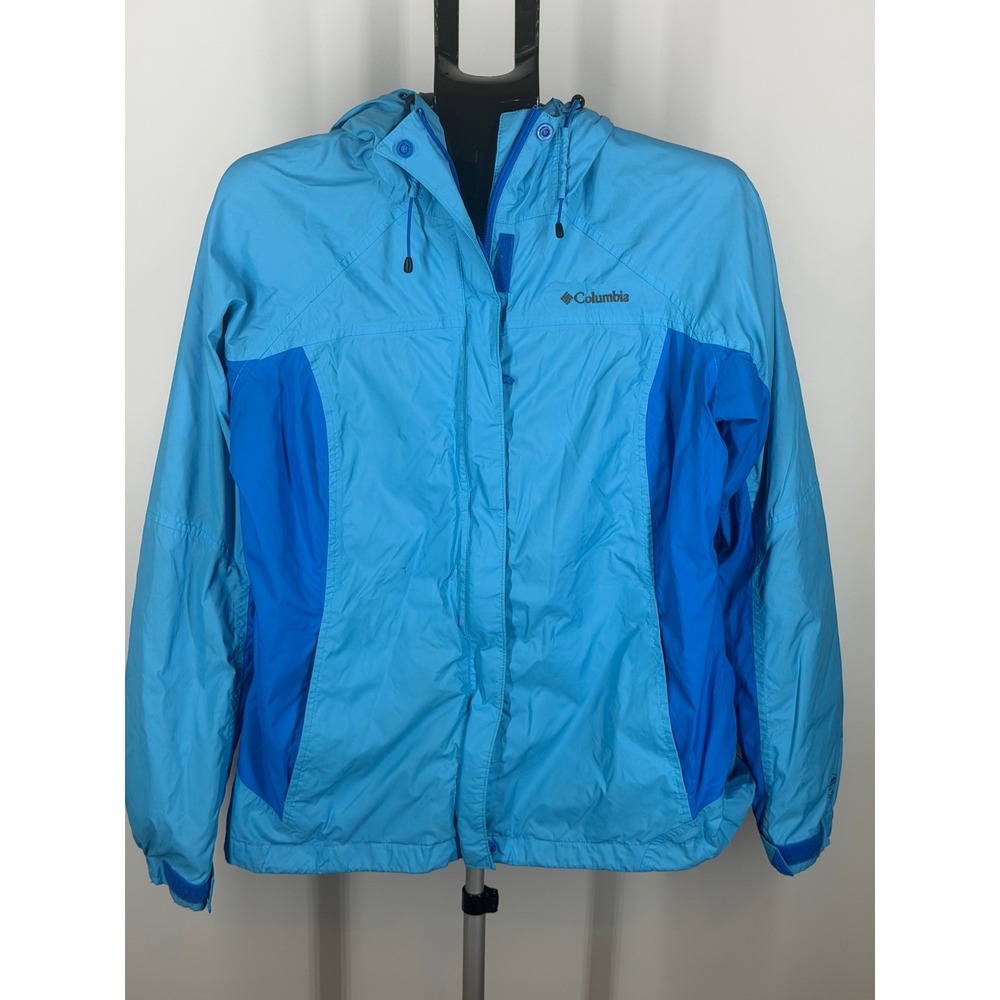 Columbia Womens Blue Hooded Windbreaker Rain Jacket Mesh Lined Large